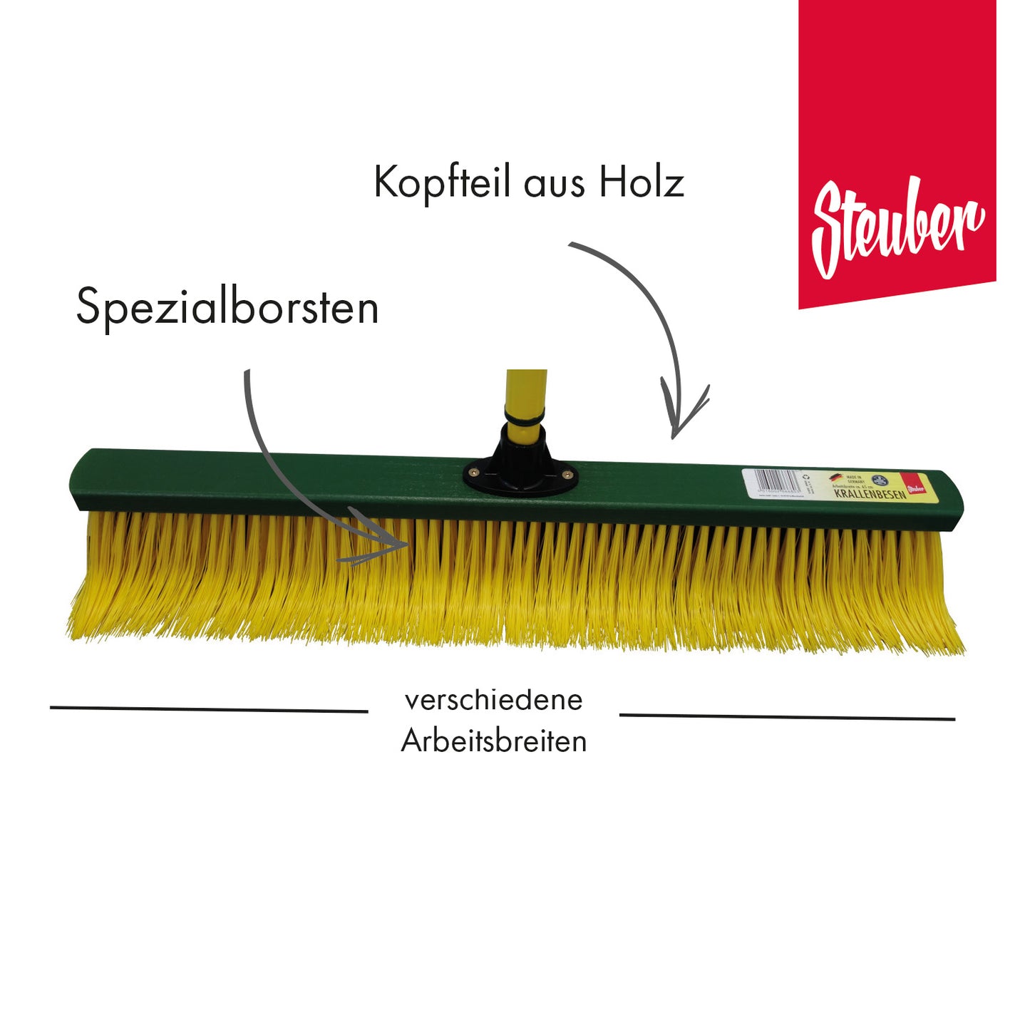 Krallenbesen grün/gelb mit gebogenen Borsten - Made in Germany