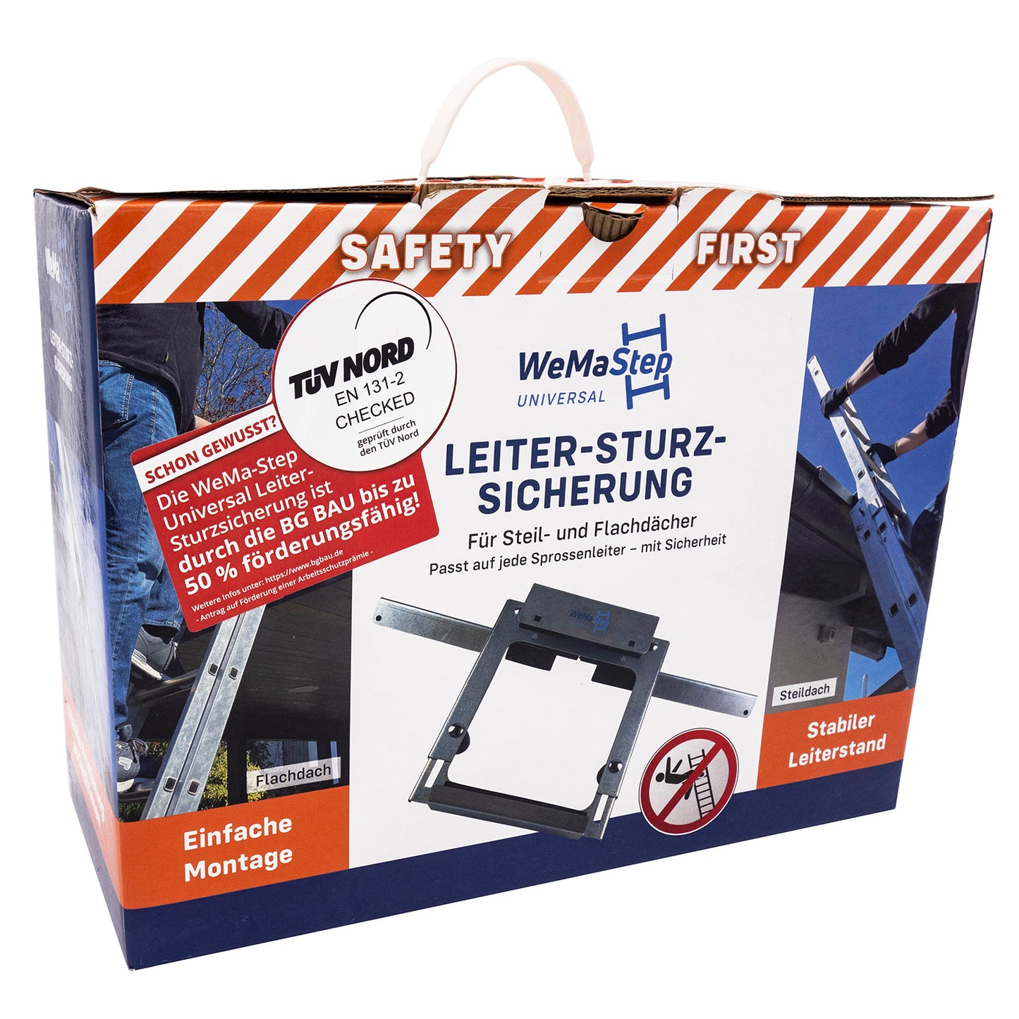 Leiter-Sturzsicherung für Steil- und Flachdächer, TüV Nord geprüft nach EN 131-2