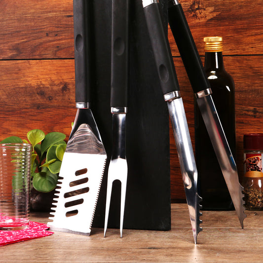 Grillbesteck 3er Set aus Grillwender, Grillzange & Fleischgabel