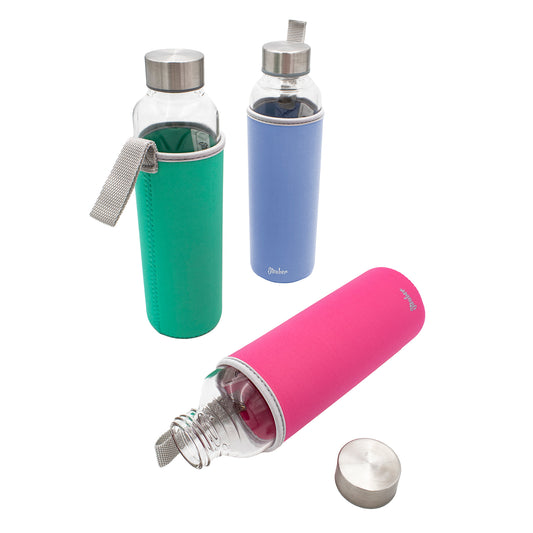 Glas-Trinkflasche 550 ml mit Neoprentasche
