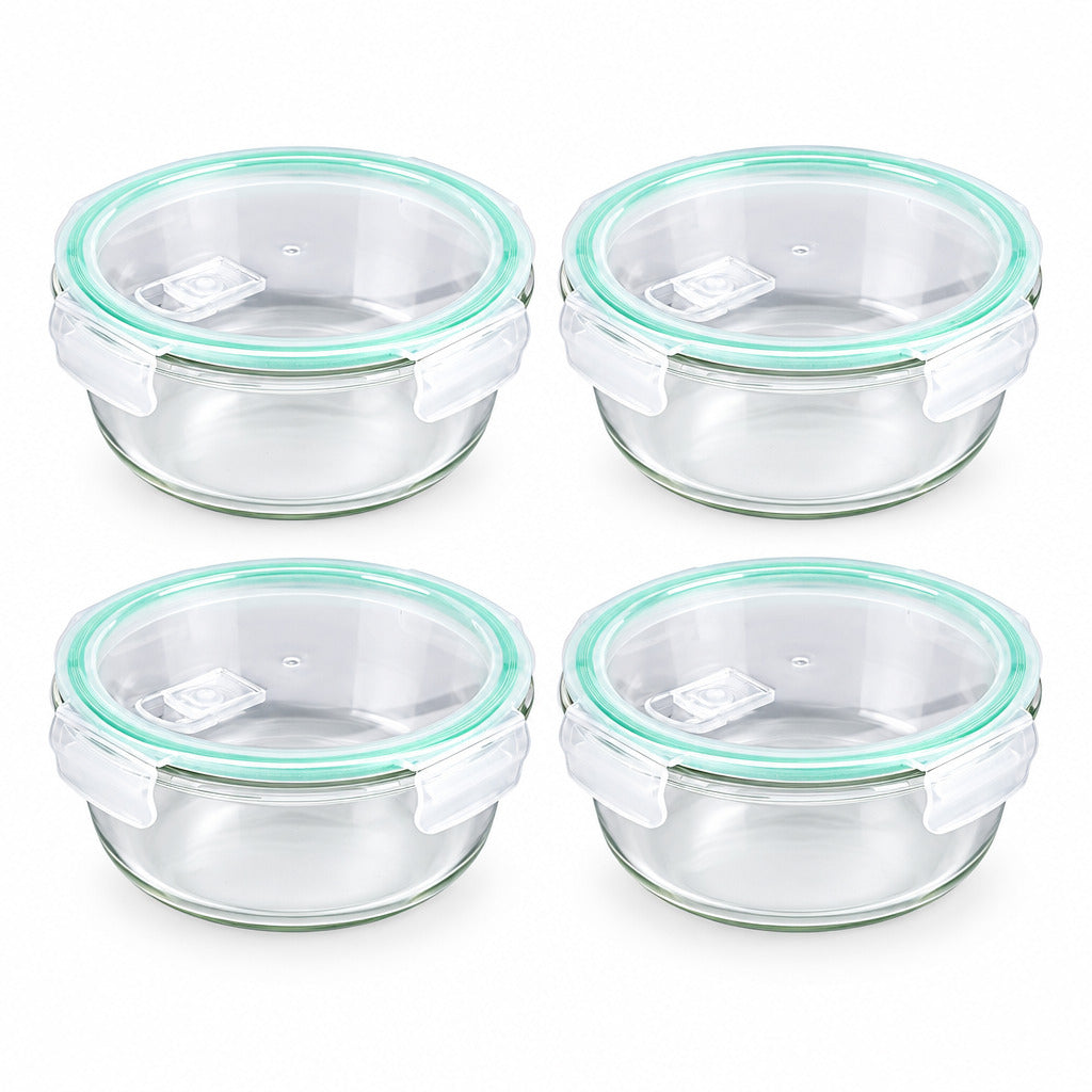 4er Pack Glas Frischhaltedosen 400 ml mit Mikrowellenventil luft- & wasserdicht