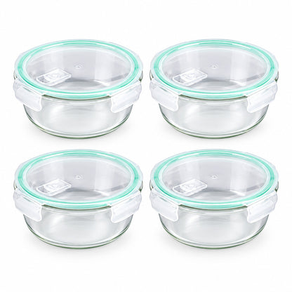 4er Pack Glas Frischhaltedosen 400 ml mit Mikrowellenventil luft- & wasserdicht