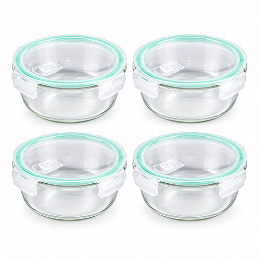 4er Pack Glas Frischhaltedosen 400 ml mit Mikrowellenventil luft- & wasserdicht