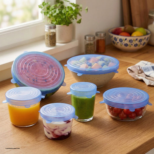 Silikondeckel 6er Set für geöffnete Konserven & Behälter