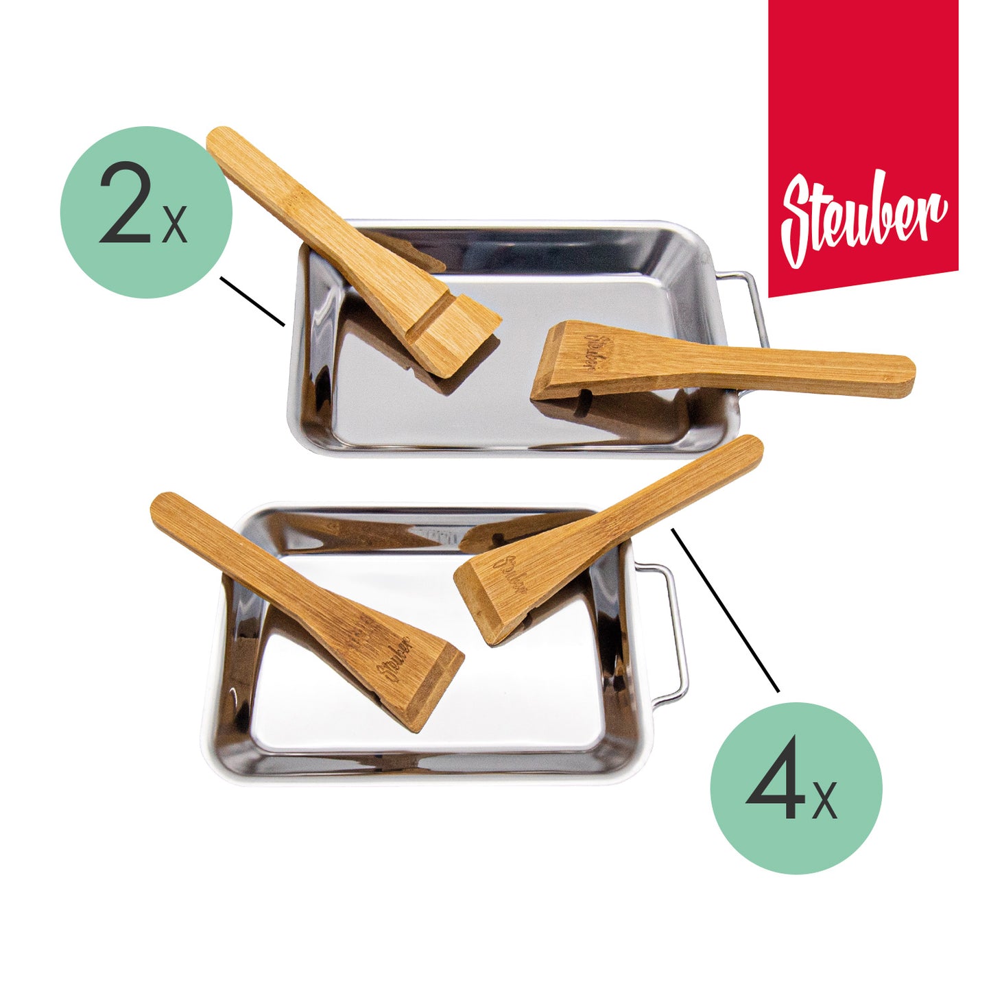 Grillpfännchen 2er Set inkl. Bambusspachtel Kinder-Pizzablech