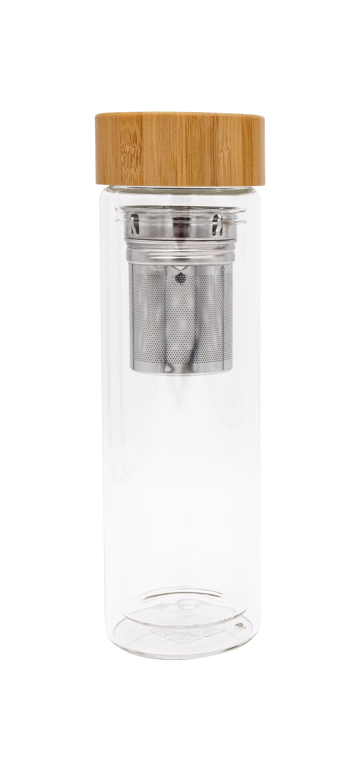 Moderne Glas-Trinkflasche 400 ml mit Teesieb und Bambusdeckel