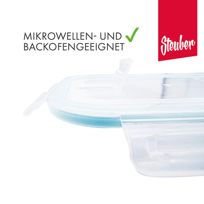 4er Pack Glas Frischhaltedosen 1000 ml mit Mikrowellenventil luft- & wasserdicht