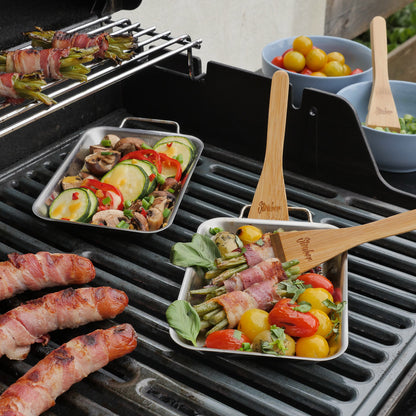 Grillpfännchen 2er Set inkl. Bambusspachtel Kinder-Pizzablech
